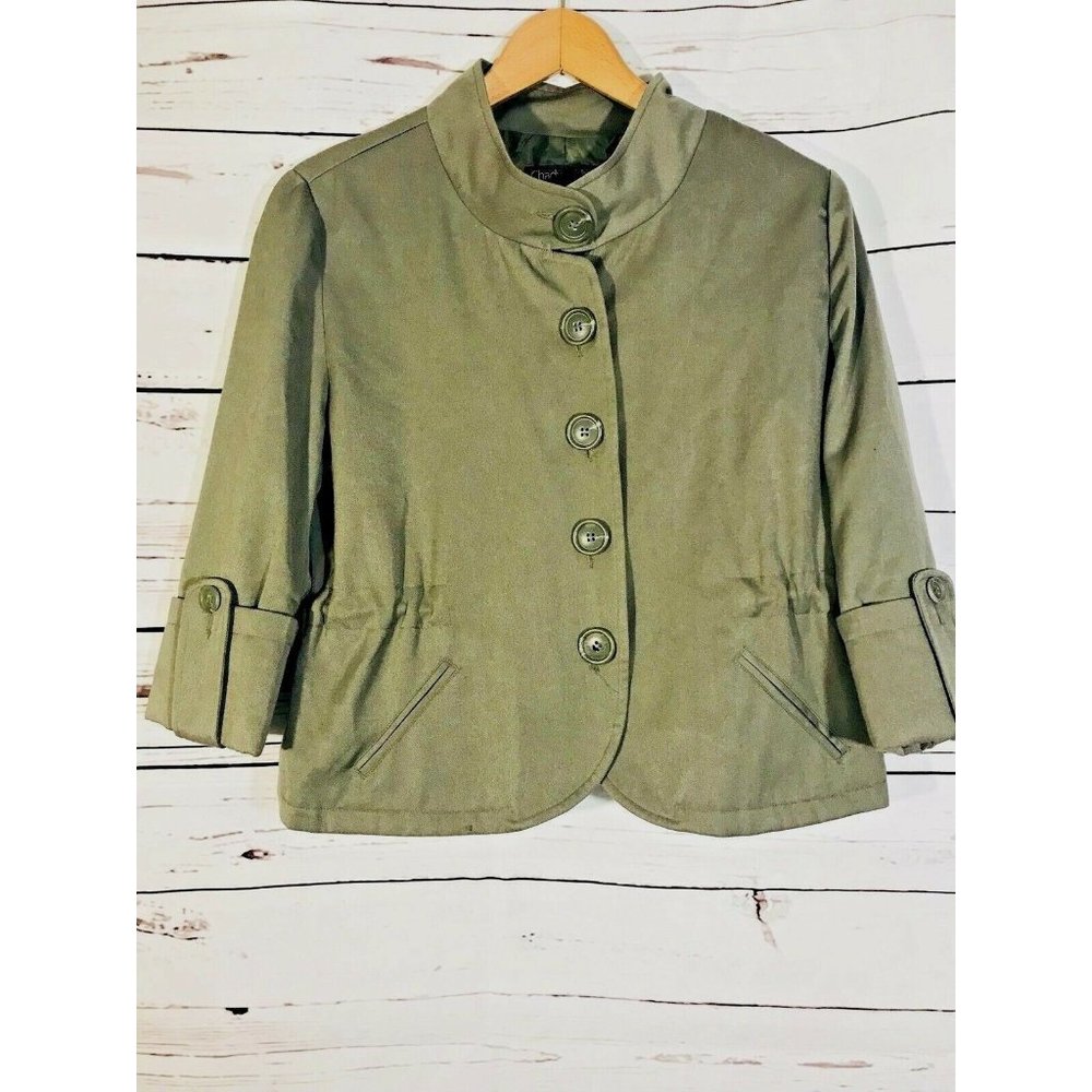 Chadwicks Collection Womens Petite Jacket Sz 10 Coat Army Green Button Front